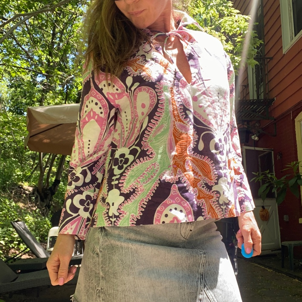 Zara PRINTED LINEN BLOUSE  Women's Size S - Picture 11 of 12